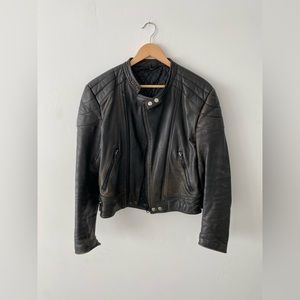 Vintage Leather Motorcycle Jacket - Size 50 / Small